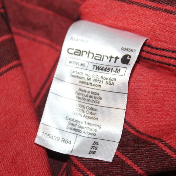 NWT CARHARTT Loose Fit Heavyweight Cotton Plaid Flannel Button Shirt Size 2XL - Picture 5 of 5